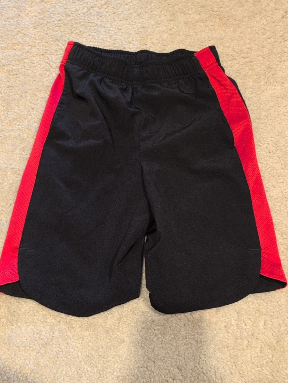Kids Black Athletic Shorts with Red Side Panels